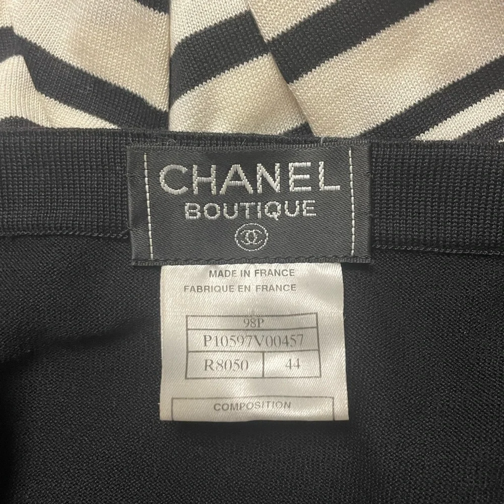 Chanel Classic VTG Black Ivory Stripe COTTON Sweater Size EU 44